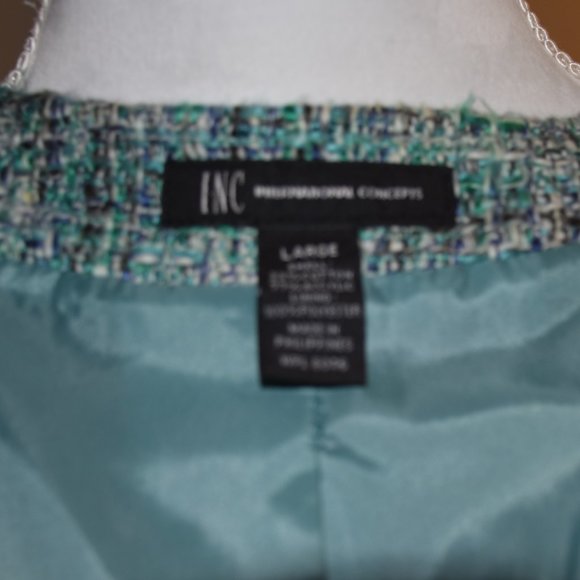 Green Chanel-style zip jacket with fringe detailing by INC. Size 10/ - Picture 8 of 9